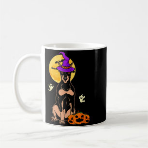 Black And Tan Doberman Witch Halloween Costume Dog Coffee Mug