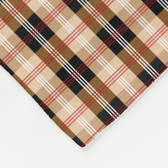 Black and tan English tartan plaid Fleece Blanket (Corner)
