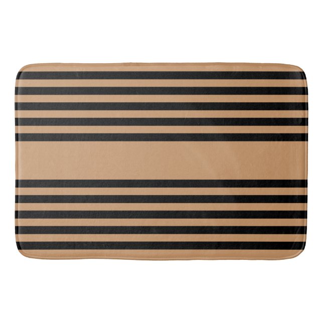 Black and tan five stripe pattern bath mat (Front)