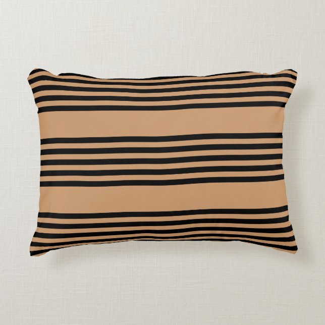Black and tan five stripe pattern decorative cushion (Front)