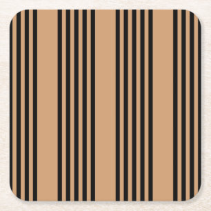 Black and tan five stripe pattern square paper coaster