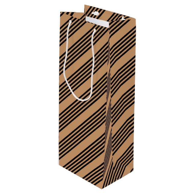 Black and tan five stripe pattern wine gift bag (Front Angled)