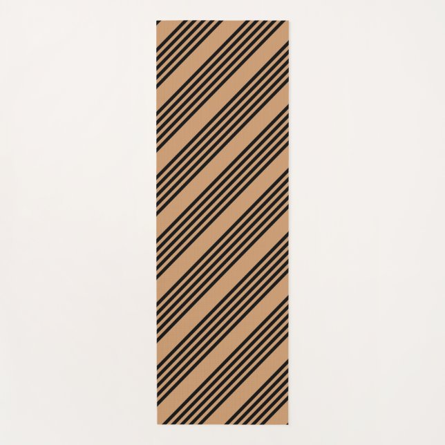 Black and tan five stripe pattern yoga mat (Front)