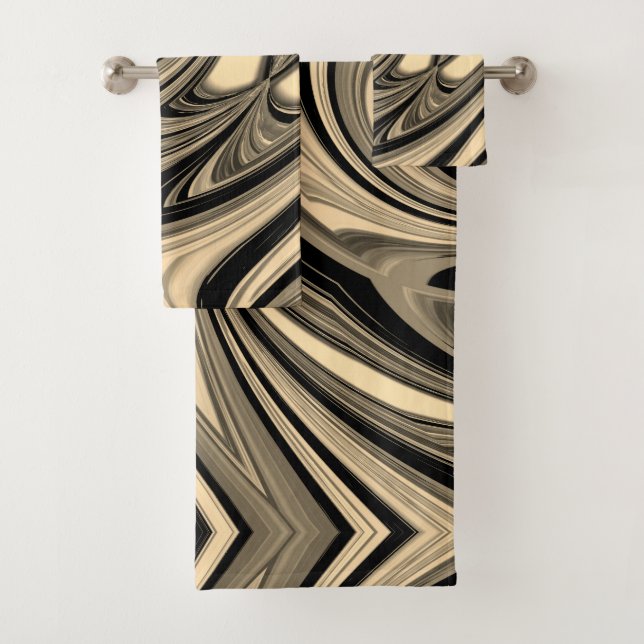 Black and Tan Floe Pattern Bath Towel Set (Insitu)