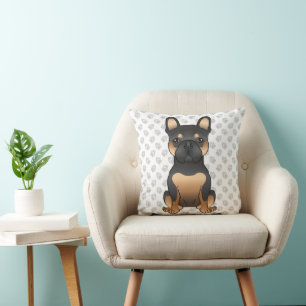 Black And Tan French Bulldog Cartoon Dog & Paws Cushion