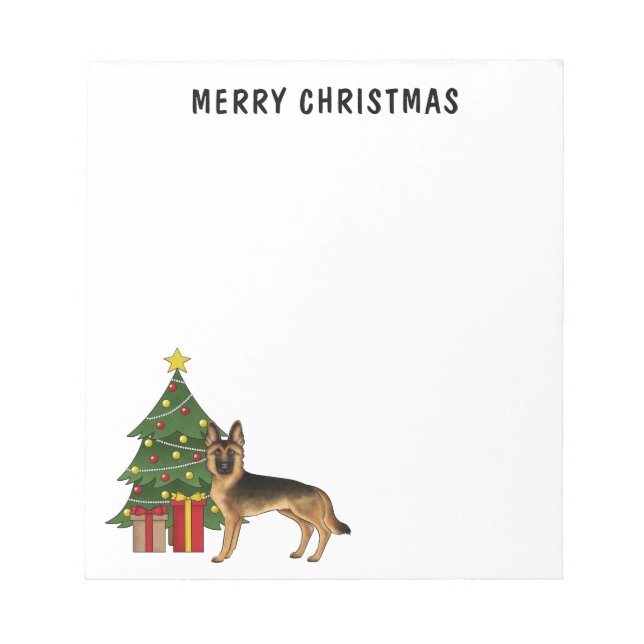 Black And Tan German Shepherd And A Christmas Tree Notepad (Front)