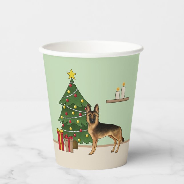 Black And Tan German Shepherd And A Christmas Tree Paper Cups (Front)