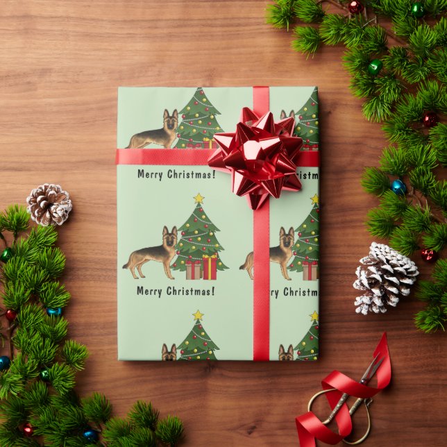 Black And Tan German Shepherd And A Christmas Tree Wrapping Paper (Holiday Gift)