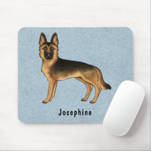 Black And Tan German Shepherd And Custom Name Blue Mouse Mat
