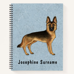 Black And Tan German Shepherd And Custom Text Blue Notebook