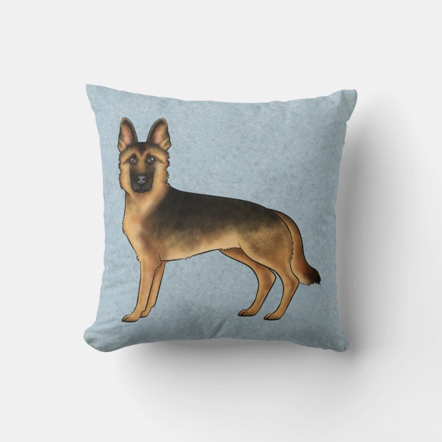 Black And Tan German Shepherd Cartoon Dog On Blue Cushion (Front)