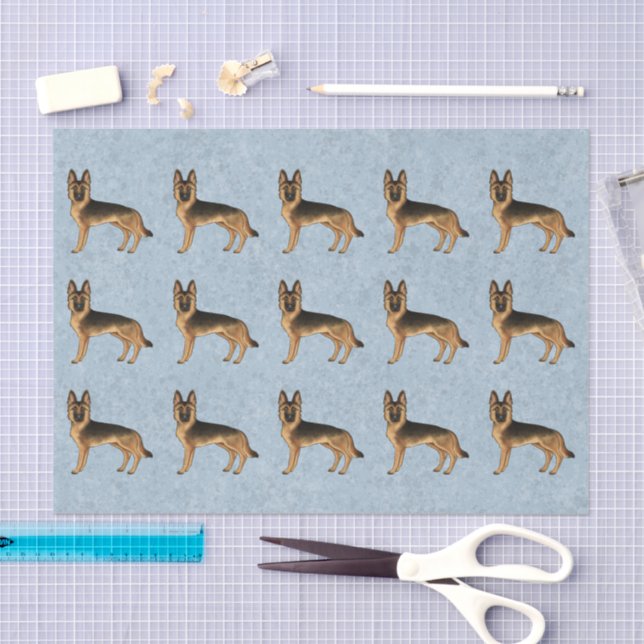 Black And Tan German Shepherd Cartoon Dog Pattern Tissue Paper (Craft)