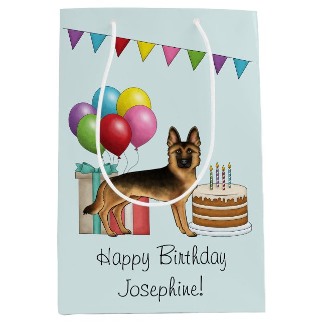 Black And Tan German Shepherd Colourful Birthday Medium Gift Bag (Front)