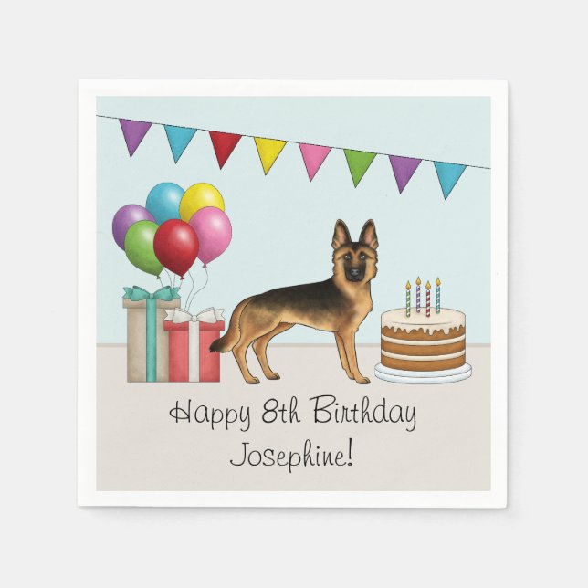 Black And Tan German Shepherd Colourful Birthday Napkin (Front)
