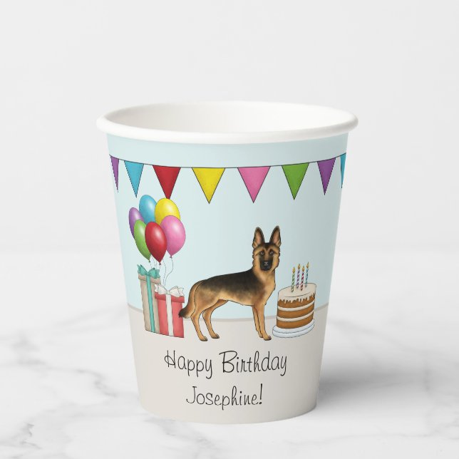 Black And Tan German Shepherd Colourful Birthday Paper Cups (Front)