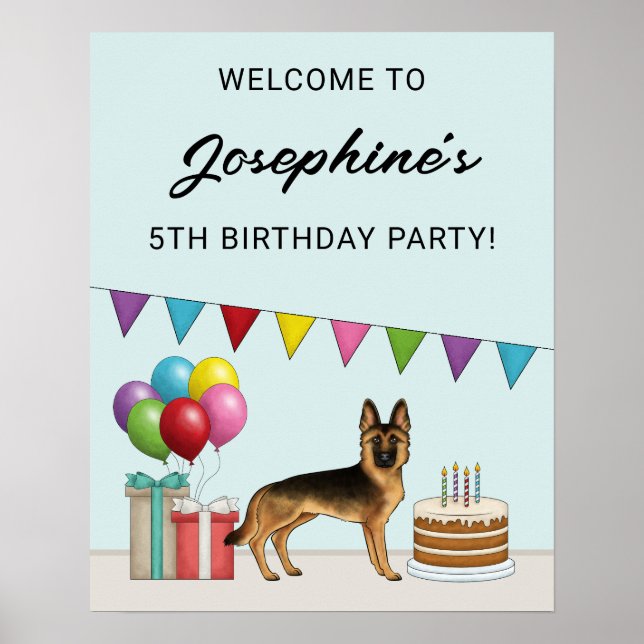 Black And Tan German Shepherd Colourful Birthday Poster (Front)