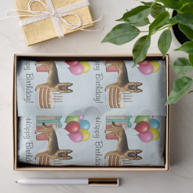 Black And Tan German Shepherd Colourful Birthday Tissue Paper (Gift)
