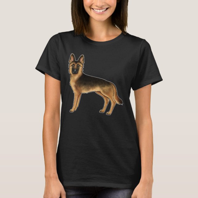 Black And Tan German Shepherd Cute Cartoon Dog T-Shirt (Front)