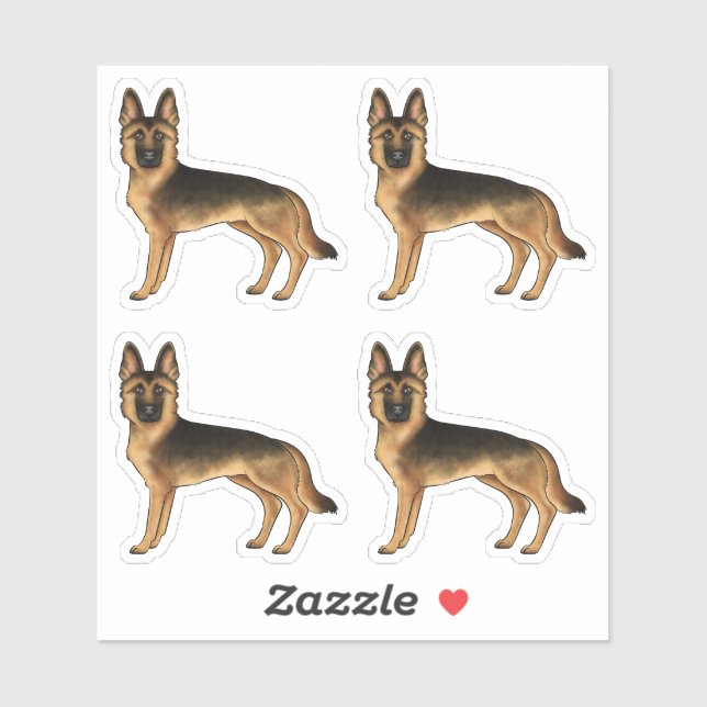 Black And Tan German Shepherd Cute Cartoon Dogs (Sheet)