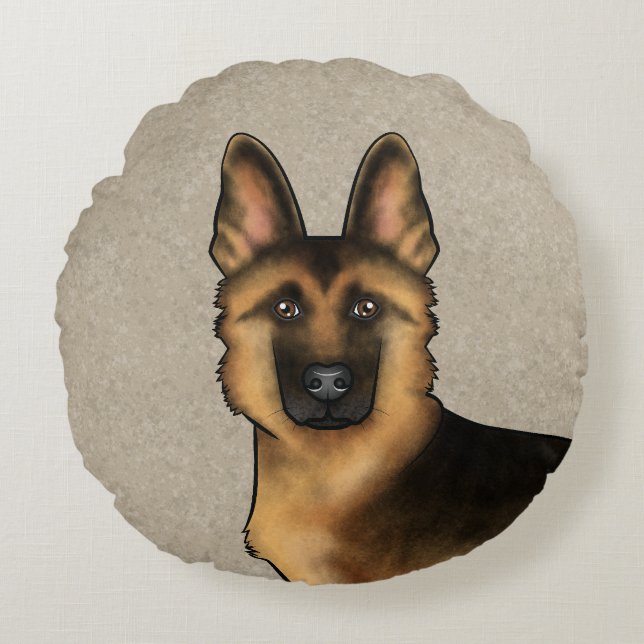 Black And Tan German Shepherd Cute Dog Head Beige Round Cushion (Front)