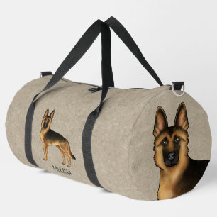 Black And Tan German Shepherd Dog And Name Brown Duffle Bag
