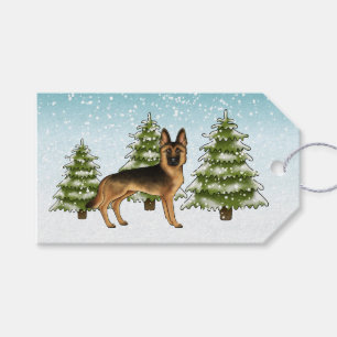 Black And Tan German Shepherd Dog Blue Winter Xmas Gift Tags