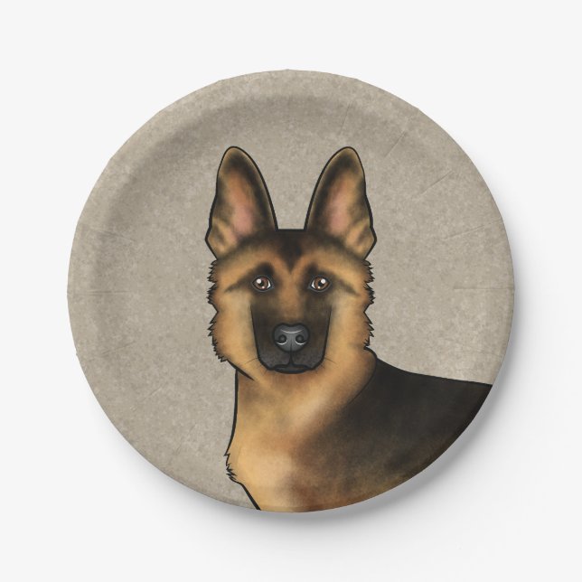 Black And Tan German Shepherd Dog Head Beige Paper Plate (Front)