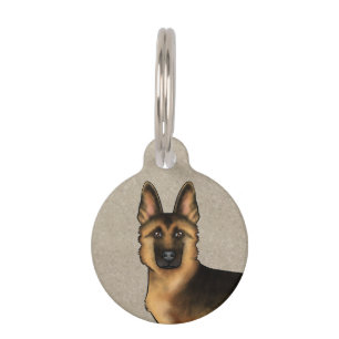 Black And Tan German Shepherd Dog Head On Beige Pet Tag