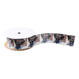 Black and Tan German Shepherd Dog in Watercolor Sa Satin Ribbon