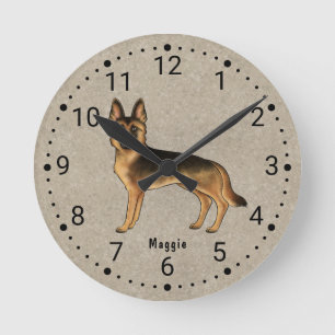 Black And Tan German Shepherd Dog Numbered Clock