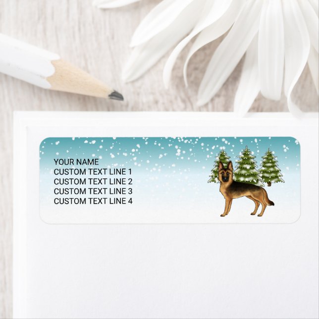 Black And Tan German Shepherd Dog Winter Forest (Insitu)