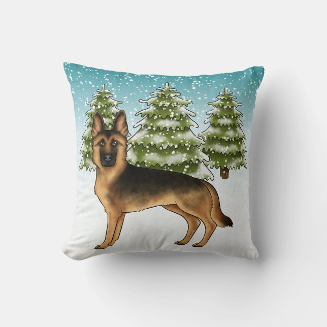 Black And Tan German Shepherd Dog Winter Forest Cushion (Front)
