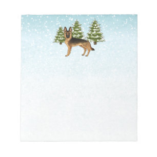 Black And Tan German Shepherd Dog Winter Forest Notepad
