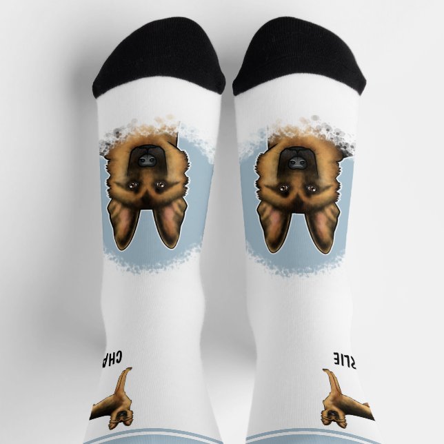 Black And Tan German Shepherd Dog With Custom Name Socks (Top)