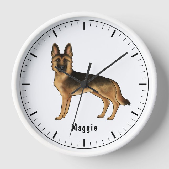 Black And Tan German Shepherd Dog With Custom Text Clock (Front)