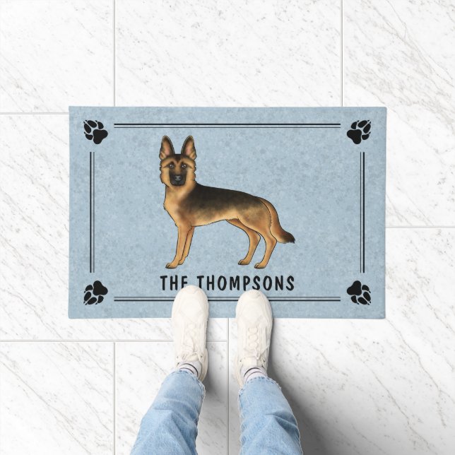 Black And Tan German Shepherd Dog With Custom Text Doormat (Indoor)