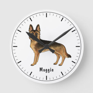 Black And Tan German Shepherd Dog With Custom Text Round Clock