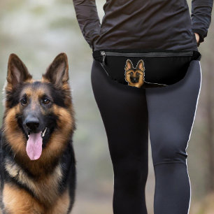 Black And Tan German Shepherd GSD Dog Head Black Bum Bags