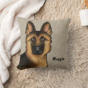 Black And Tan German Shepherd Head And Custom Name Cushion