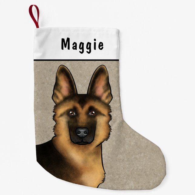 Black And Tan German Shepherd Head And Custom Name Small Christmas Stocking (Front)