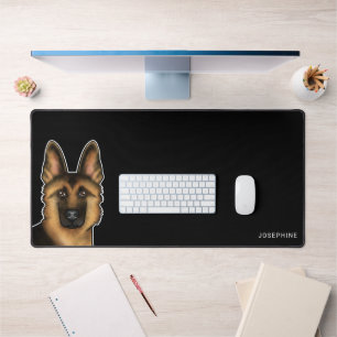 Black And Tan German Shepherd Head And Name Black Desk Mat
