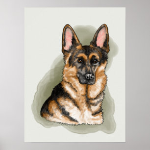 Black And Tan German Shepherd Watercolor Portrait Poster