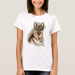 Black And Tan German Shepherd Watercolor Portrait T-Shirt