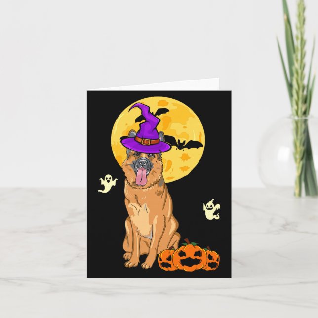 Black And Tan German Shepherd Witch Halloween Card (Front)