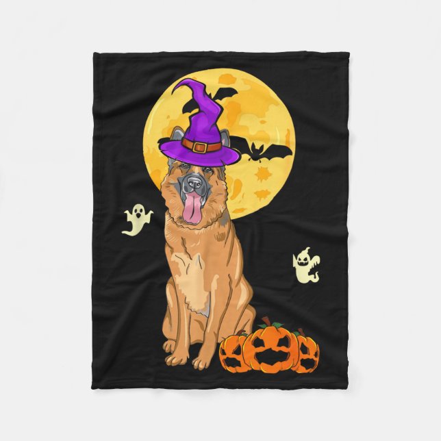 Black And Tan German Shepherd Witch Halloween Fleece Blanket (Front)