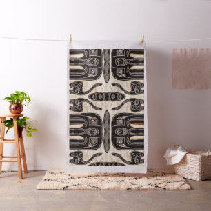 Black and Tan Hand Drawn Tribal African Pattern Fabric