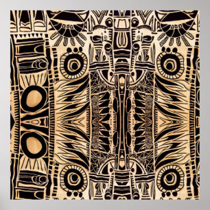Black and Tan Hand Drawn Tribal African Pattern Poster