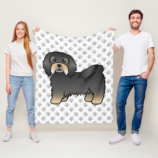 Black And Tan Havanese Cute Cartoon Dog Fleece Blanket (In Situ)