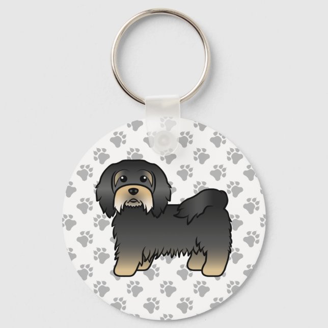 Black And Tan Havanese Cute Cartoon Dog Key Ring (Front)