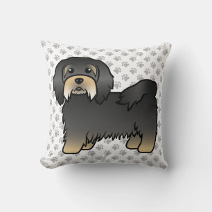 Black And Tan Havanese Cute Cartoon Dog & Paws Cushion